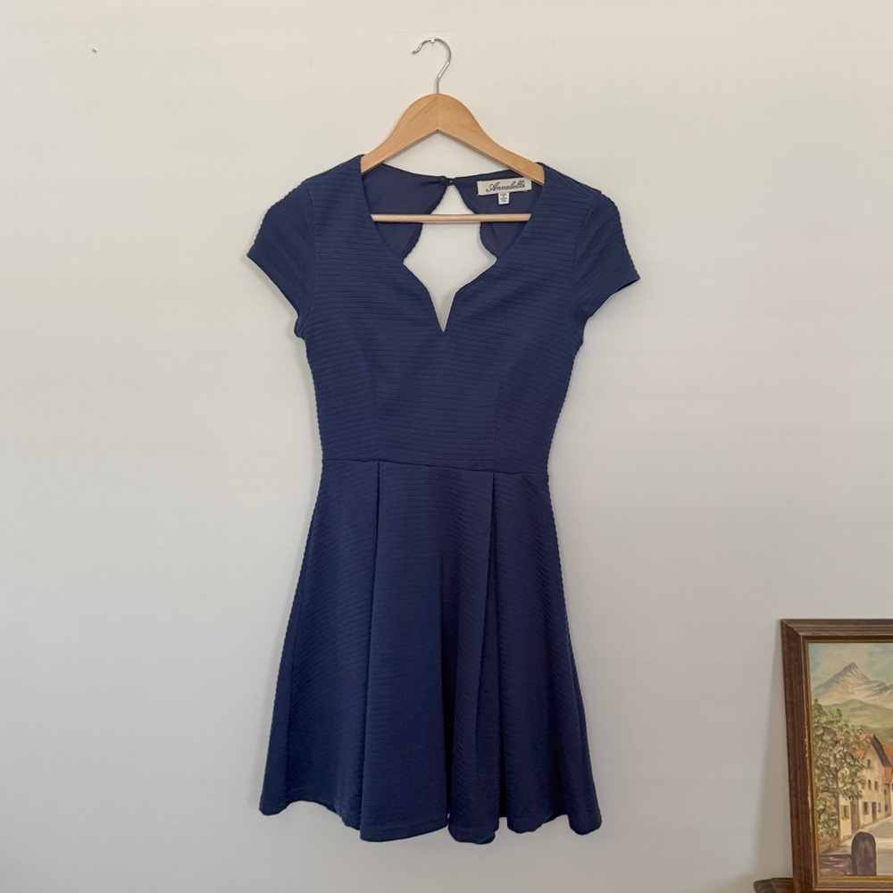 Annabella Navy ribbed dress with cut out back - XS